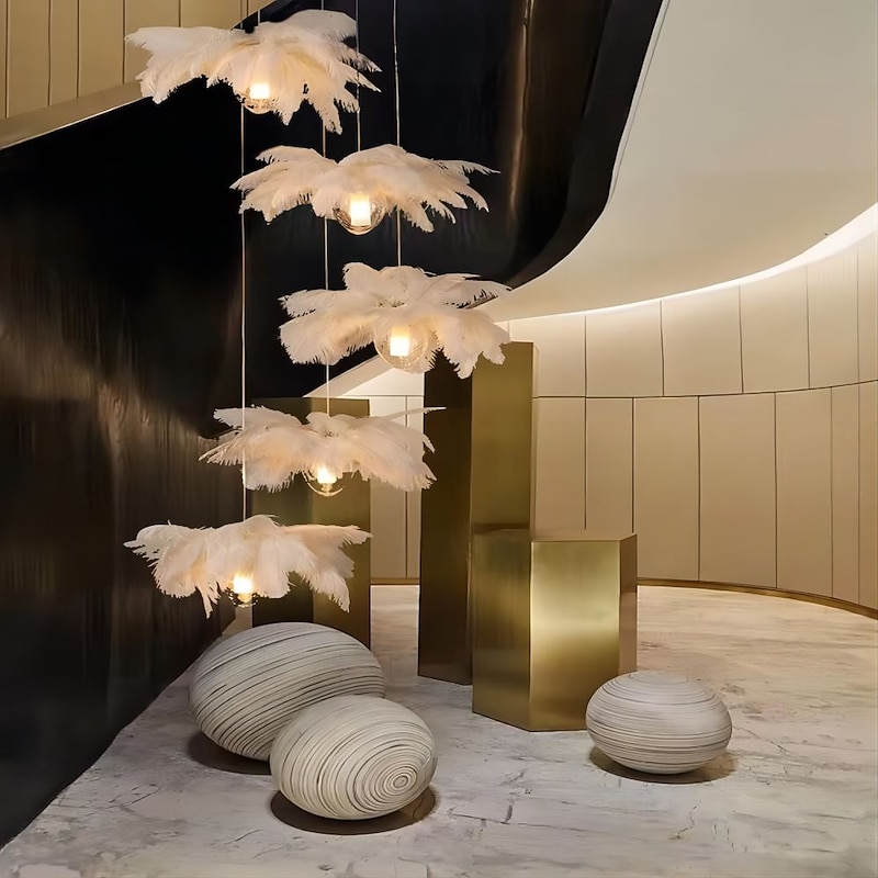 LED Pendant Light Chandelier 35cm 1-Light White Ostrich Feather Bouquet Pendant Light Romantic Mounted Lighting Fixture for Restaurant Bedroom4