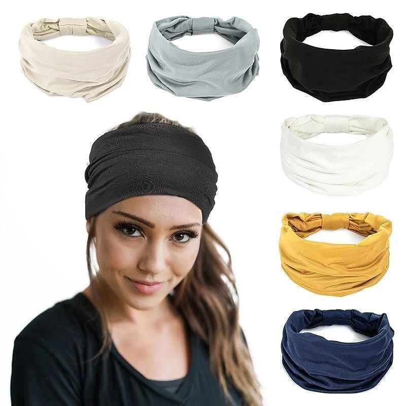 Wide Headbands For Women Non Slip Soft Elastic Hair Bands Yoga Running Sports Workout Gym Head Wraps , Knotted Cotton Cloth African Turbans Bandana2