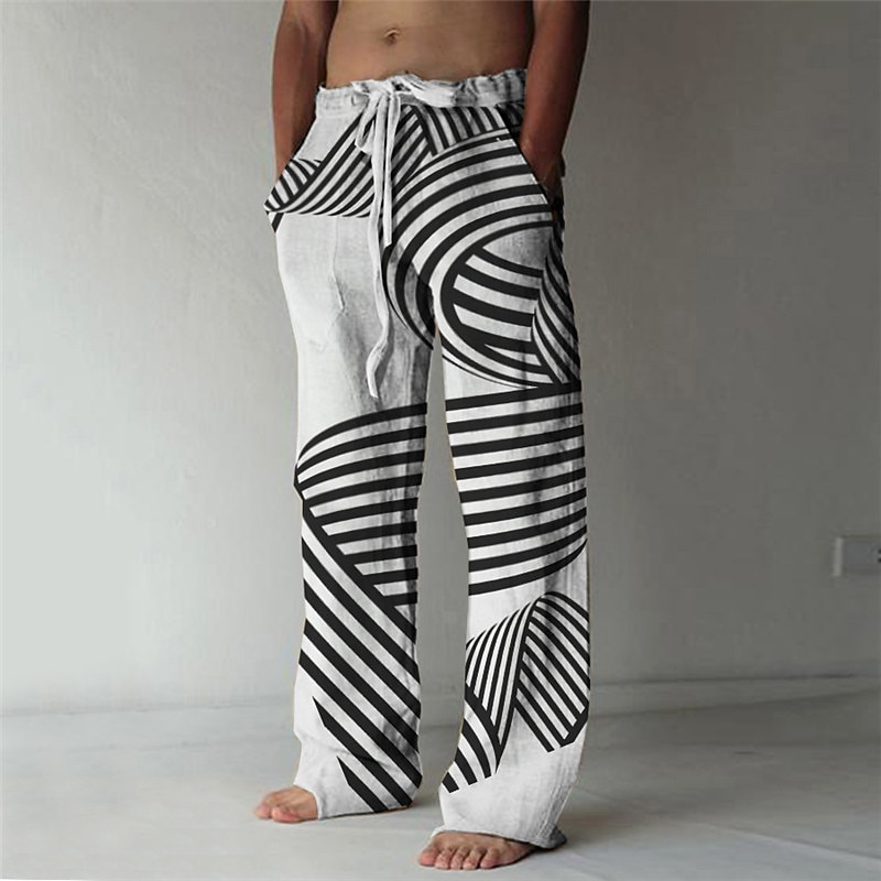 Men's Trousers Summer Pants Beach Pants Drawstring Elastic Waist 3D Print Geometric Pattern Graphic Prints Comfort Casual Daily Holiday Streetwear Hawaiian White Green2