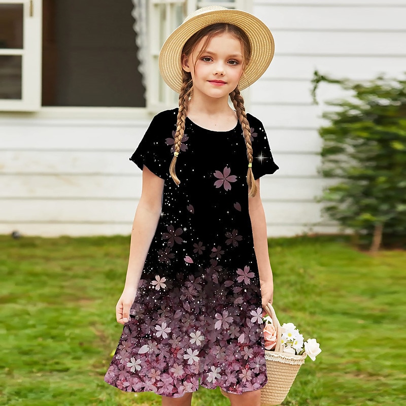Girls' 3D Graphic Dress Short Sleeve 3D Print Summer Spring Vacation Daily Holiday Cute Casual Sweet Kids 3-12 Years A Line Dress Above Knee Regular Fit2