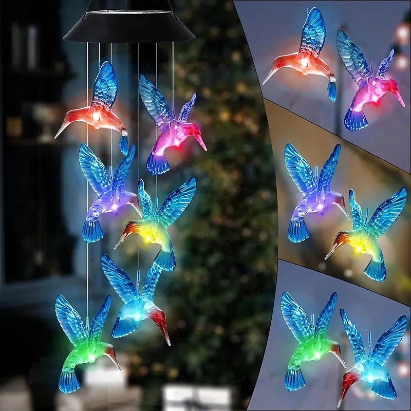 Solar Wind Chimes - Color Changing LED Hummingbird Lights for Garden & Patio Decoration2
