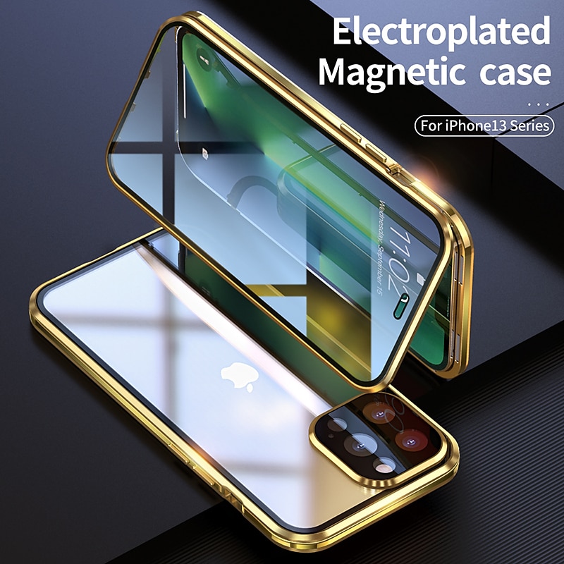 Phone Case For iPhone 17 Pro Max 17 Air 16 15 14 Pro Max Plus 13 12 11 Pro Max Mini Magnetic Adsorption Full Body Protective Double Sided Camera Lens Protector Solid Color Tempered Glass Metal3