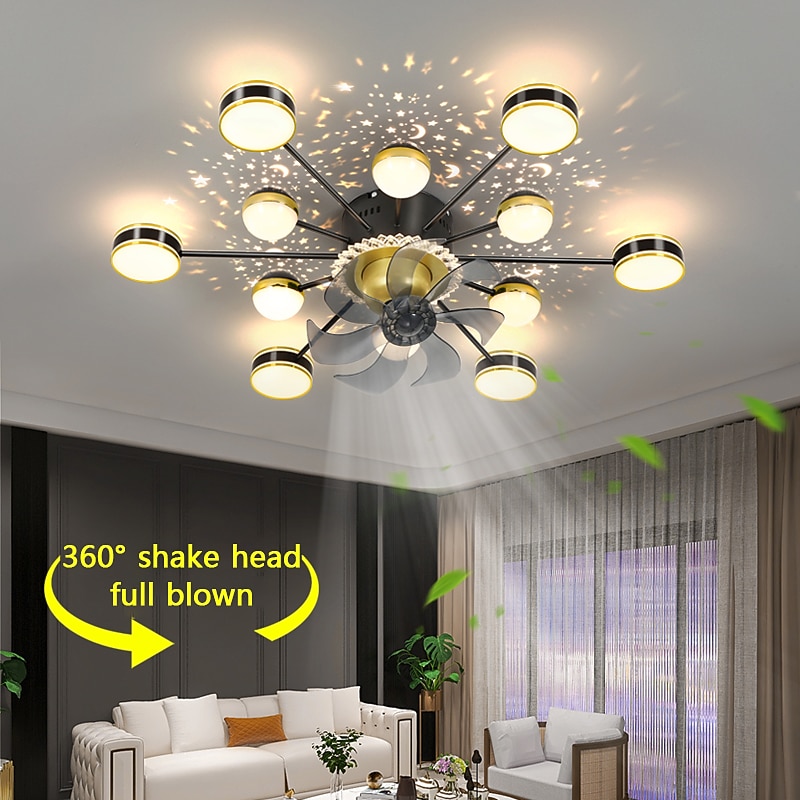Ceiling Fan with Light App & Remote Control 102 cm Dimmable 6 Wind Speeds Sputnik Design Projection Modern Ceiling Fan for Bedroom, Living Room, Small Room 110-240V2