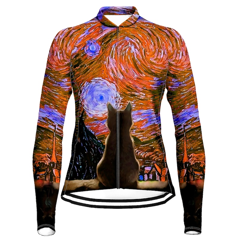 Women's Cycling Jersey Cat Funny Long Sleeve Bike Jersey Top with 3 Rear Pockets Mountain Bike MTB Road Bike Cycling Quick Dry Reflective Strips Back Pocket Moisture Wicking Sports Yellow Red Blue4