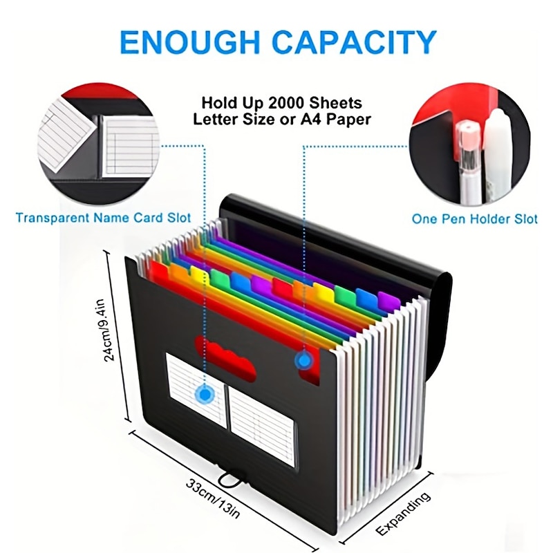 1pc Expanding File Folder 13/25 Pockets Accordian File Organizer Portable Expandable Plastic Filing Box Accordion Bill/Paper/Document/Receipt Organizer Folders (A4/Letter Size), Back to School Gift2