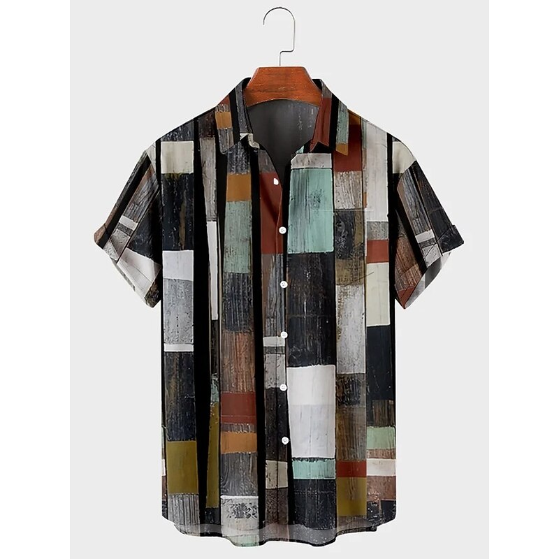 Men's Plaid / Check Geometric Pattern Vintage Shirt Button Up Shirt Short Sleeve Fashion Designer Casual Vacation Daily Going out Spring & Summer Turndown Print Blue-Green Yellow Blue Purple Green 7
