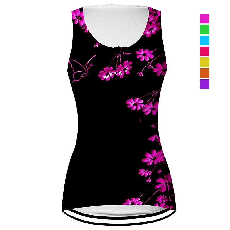 Women's Cycling Vest Cycling Jersey Graphic Floral Botanical Sleeveless Bike Vest / Gilet Jersey Top with 3 Rear Pockets Mountain Bike MTB Road Bike Cycling Quick Dry Back Pocket Moisture Wicking