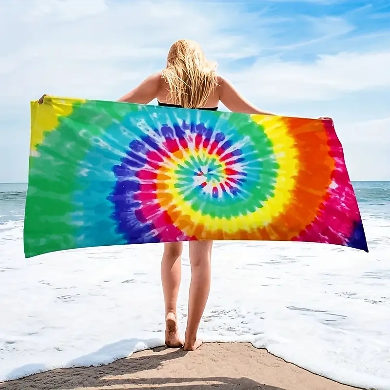 Tie Dye Beach Towel, Sand Free Hippie Color Beach Towels Oversized, Sup Soft Large Bath Towel, Water Absorbent Bathroom Towel for Men, Women, Travel, Swim, Camp, 32 x 64 Inch4