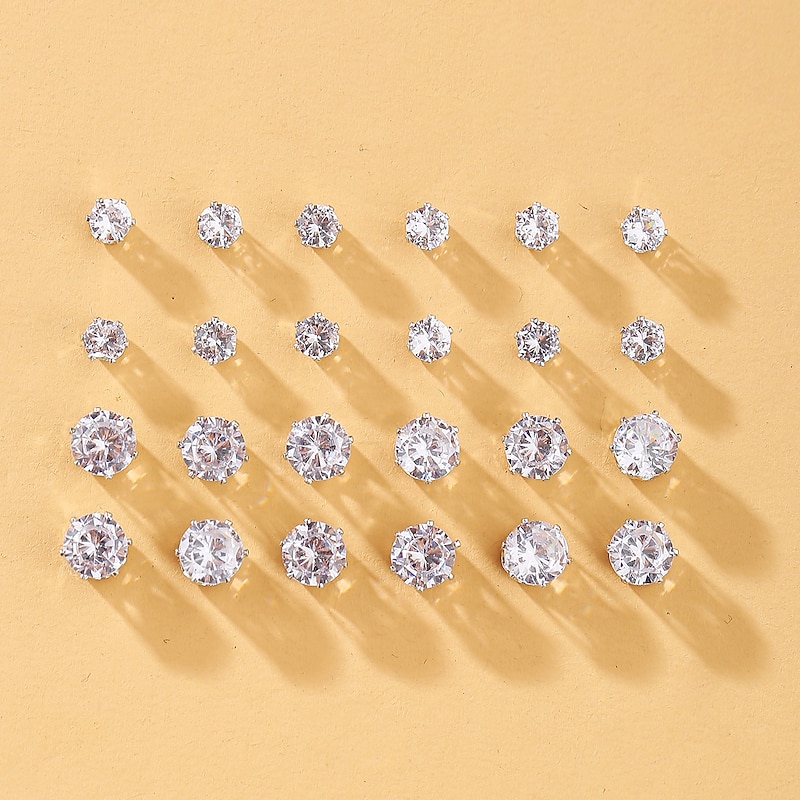 Women's Stud Earrings Earrings Set Classic Princess Stylish Simple Elegant Earrings Jewelry Silver For Wedding Anniversary Holiday Promise Festival 12 Pairs