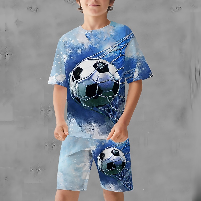 Boys 3D Graphic Football T-shirt & Shorts T-shirt Set Clothing Set Short Sleeve 3D prints Summer Spring Active Sports Fashion Kids 3-13 Years Outdoor Vacation Street Regular Fit4
