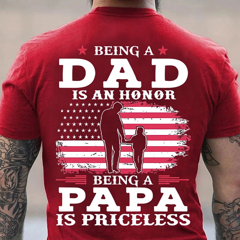 Mens Graphic T-Shirt: Dad Honor, Papa Priceless - American Flag Family Design Tee3