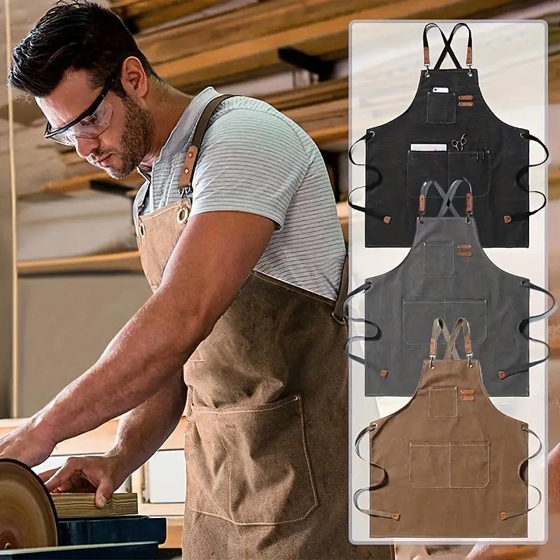 Chef Apron For Women and Men, Kitchen Cooking Apron, Personalised Gardening Apron with Pockets,Adjustable Strap For Carpenters, Mechanics, Painters3