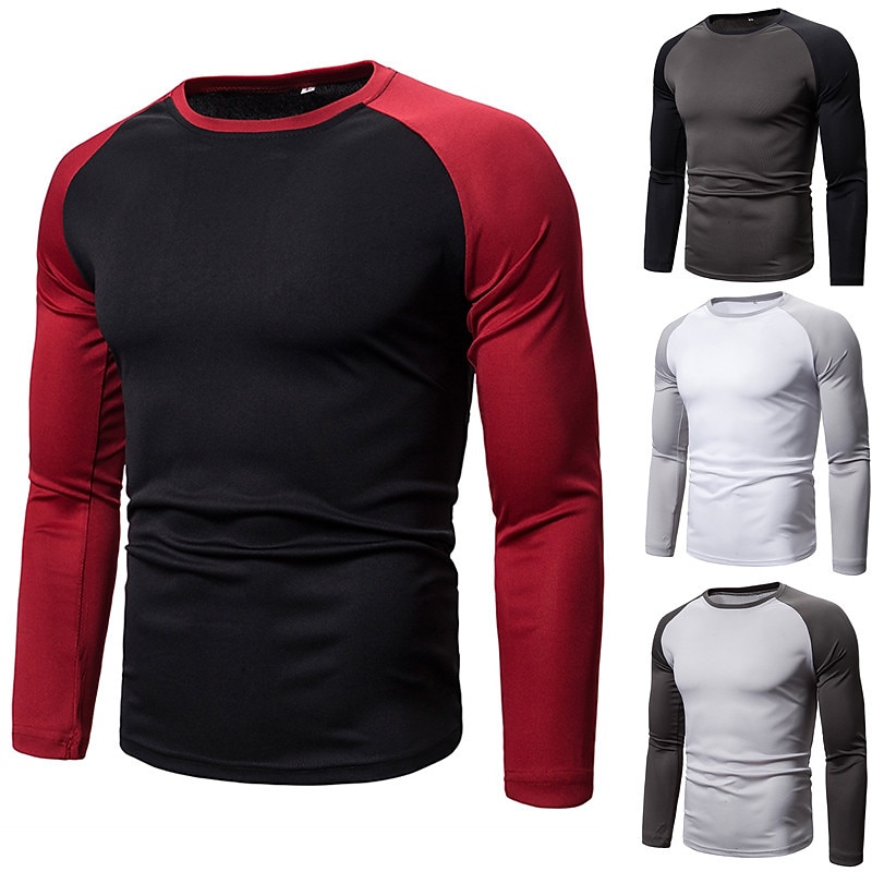 Men's T Shirt Tee Top Long Sleeve Shirt Long Sleeve Crew Neck Summer Color Block Raglan Sleeve Fashion Designer Basic Patchwork Vacation Street Going out Black White Light Grey Top Tee for Men - Main Image