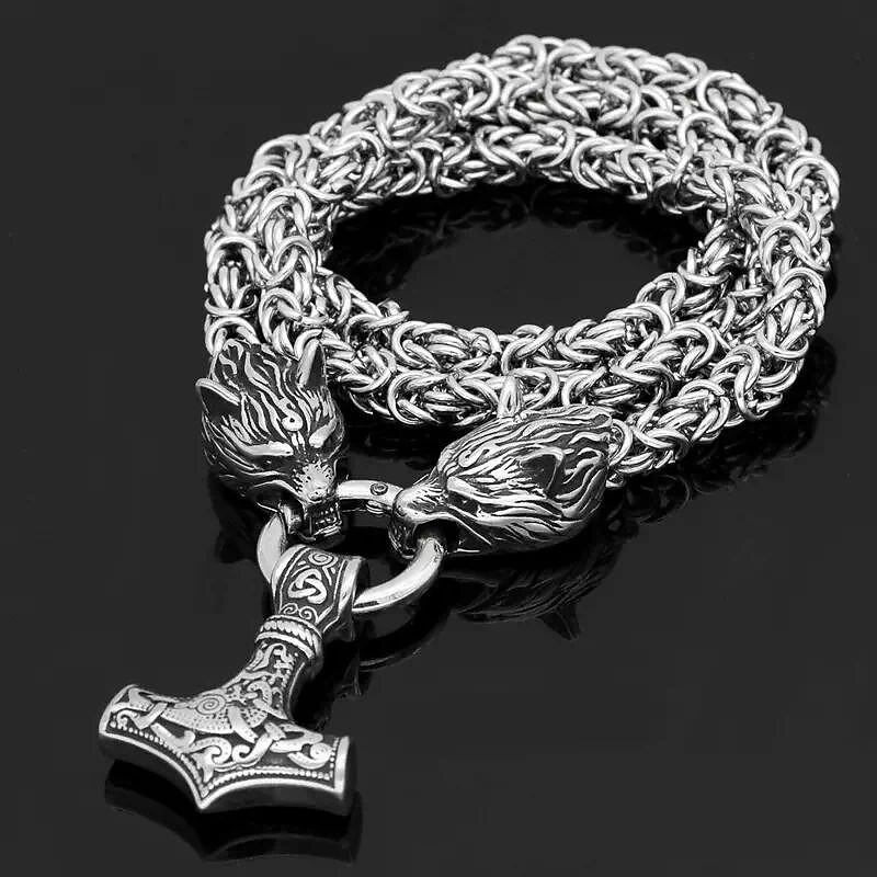 Viking Wolf Head Steel Necklace Pirate Retro Vintage Medieval Nordic Culture Men's Accessories Jewelry2
