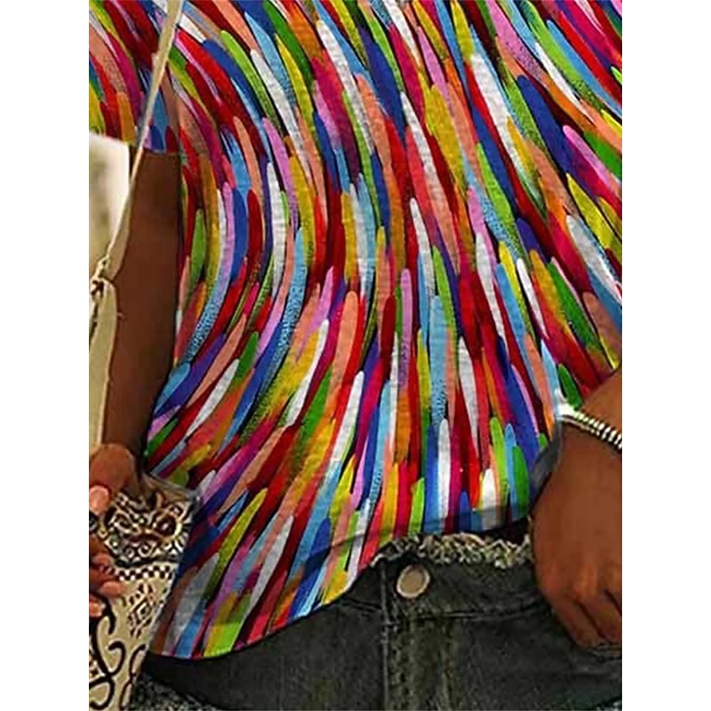 Women's T Shirt Graphic Basic Short Sleeve V Neck Regular Tops Daily Weekend Print Red Blue Green3