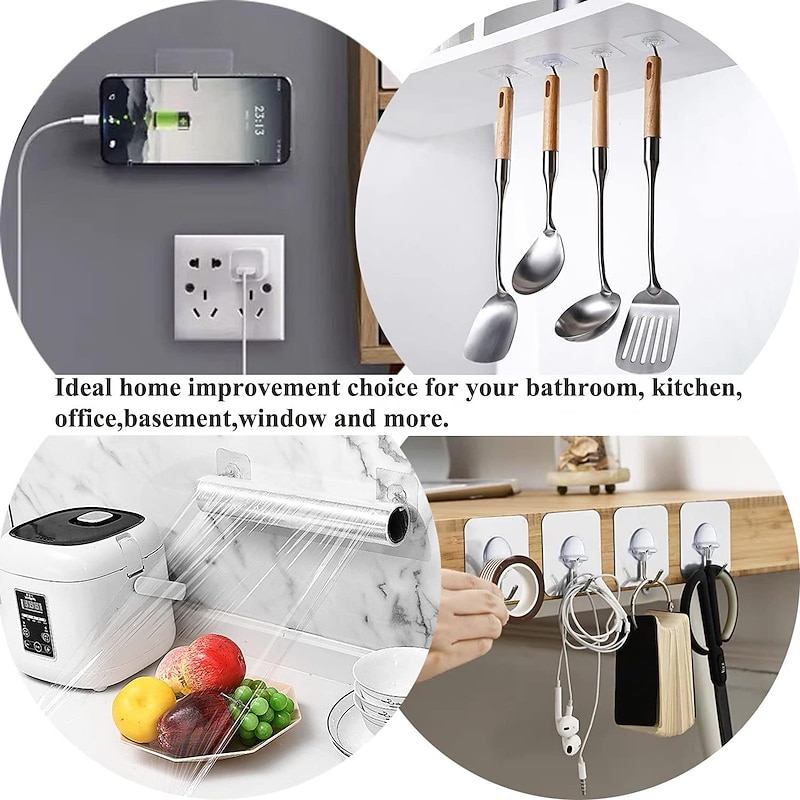 Adhesive Hooks for Hanging Heavy Duty Wall Hooks Self Adhesive Towel Coat Hooks Waterproof Transparent Hooks for Bathroom Shower Kitchen Keys Door Outdoor Home Improvement Utility Hook4