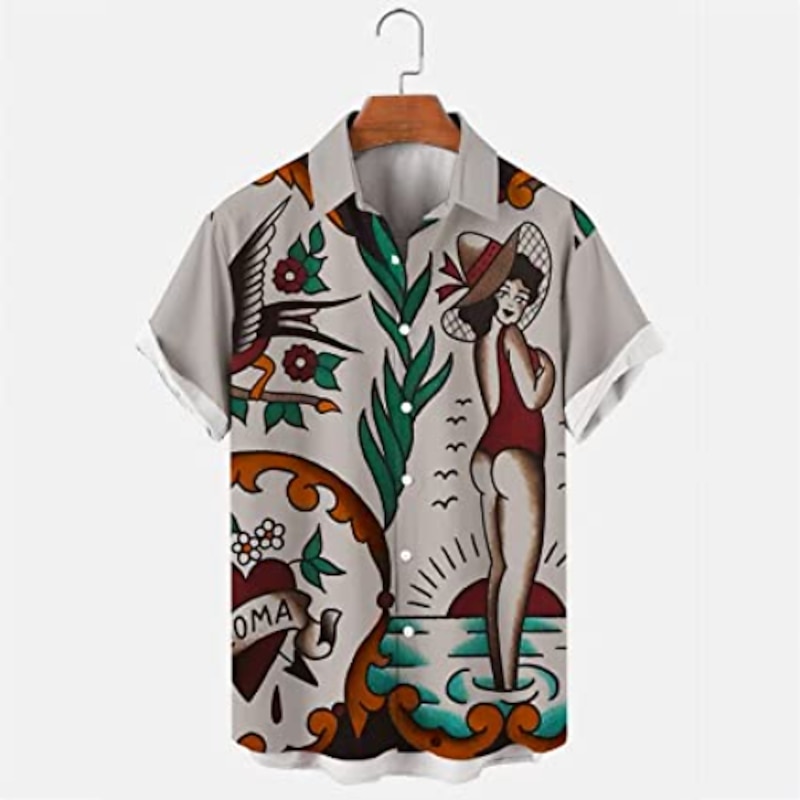 Men's Mermaid Pirate Shirt Summer Hawaiian Shirt Aloha Shirt Short Sleeves Shirt Turndown Tropical Fashion Hawaiian Street Casual Hawaiian Black Red Blue S M L4