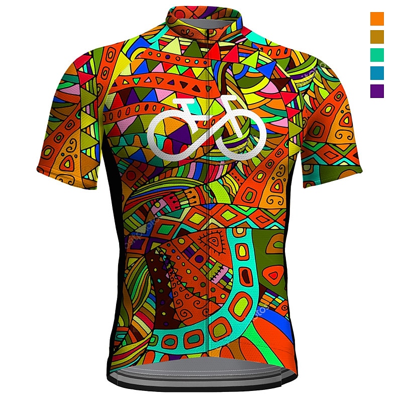 Men's Cycling Jersey Graphic Funny Short Sleeve Bike Jersey Top with 3 Rear Pockets Mountain Bike MTB Road Bike Cycling Quick Dry Reflective Strips Back Pocket Moisture Wicking Sports Violet Yellow