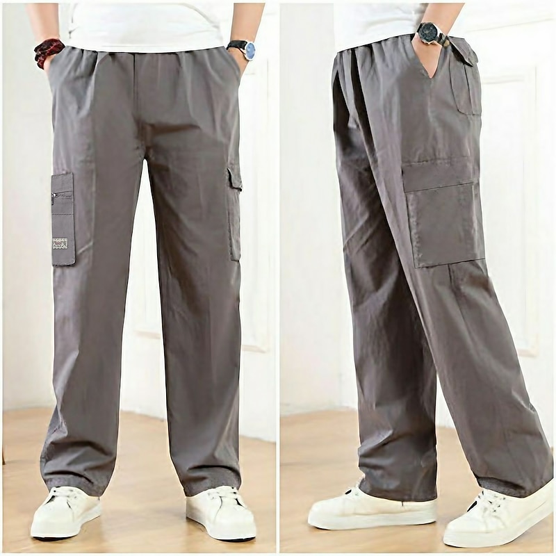 Men's Cargo Pants Cargo Trousers Trousers Work Pants Elastic Waist Multi Pocket Plain Comfort Breathable Casual Daily Streetwear Sports Fashion ArmyGreen Black Micro-elastic