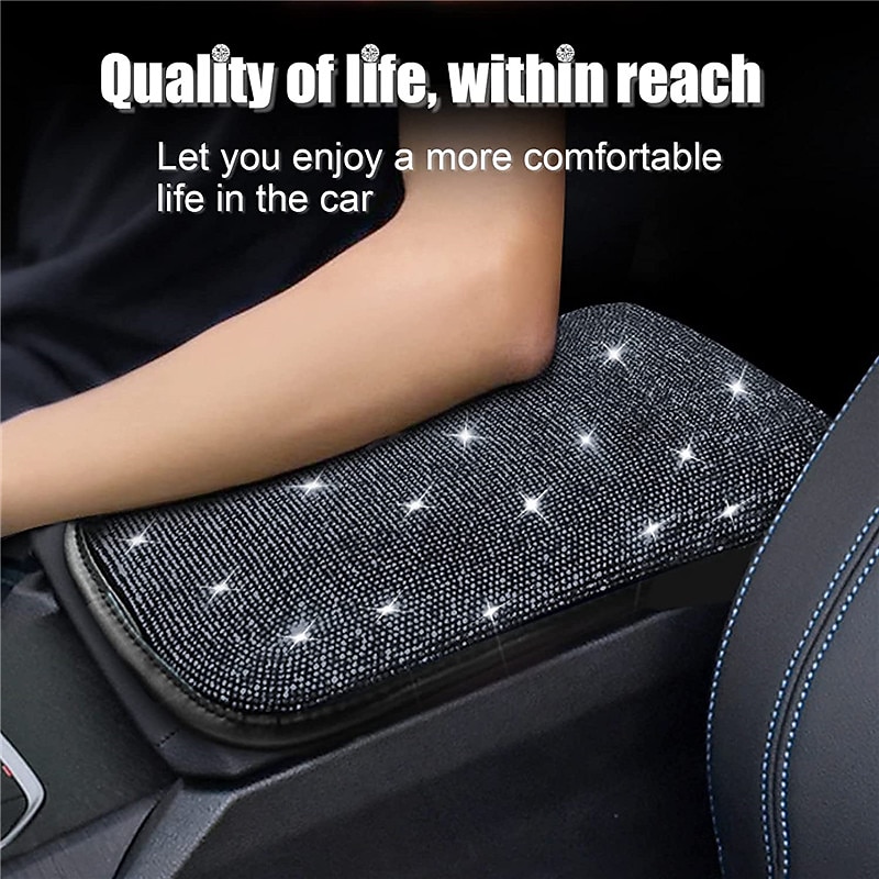Bling Bling Car Armrest Cover Luster Crystal Car Center Console Cover Protector Universal Auto Arm Rest Cushion Pads Car Interior Decor Accessories2