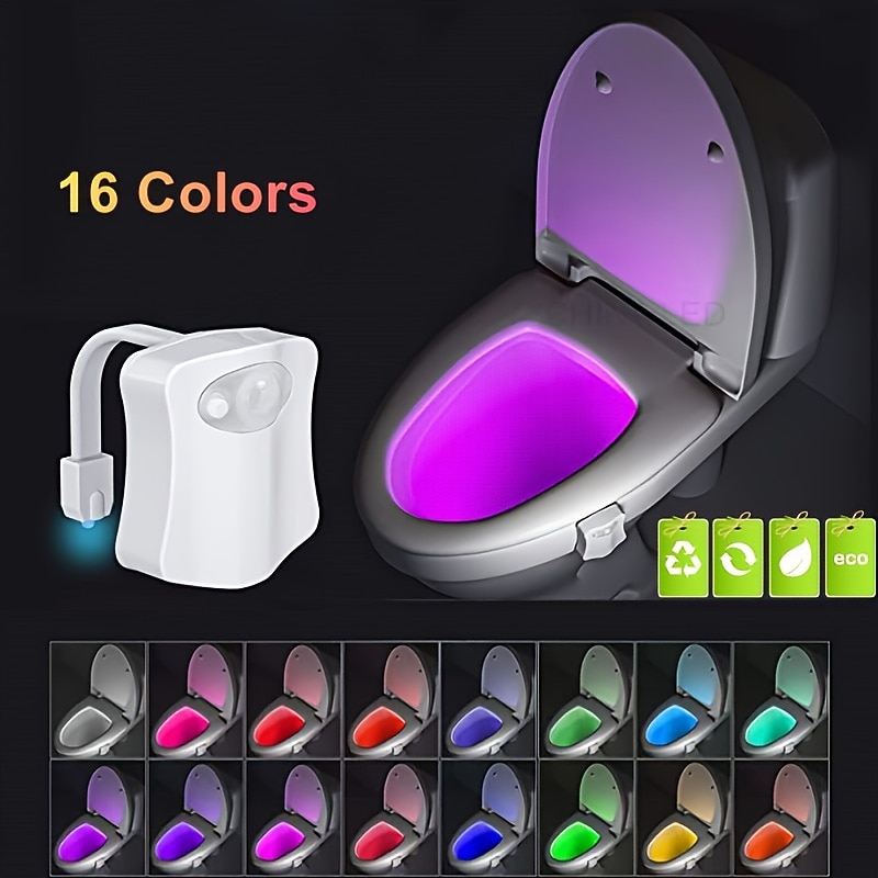 Toilet Night Light Bathroom LED Toilet Seat Bowl Motion Activated Detection Sensor 16-Color Changing Waterproof Washroom for Adult Kid