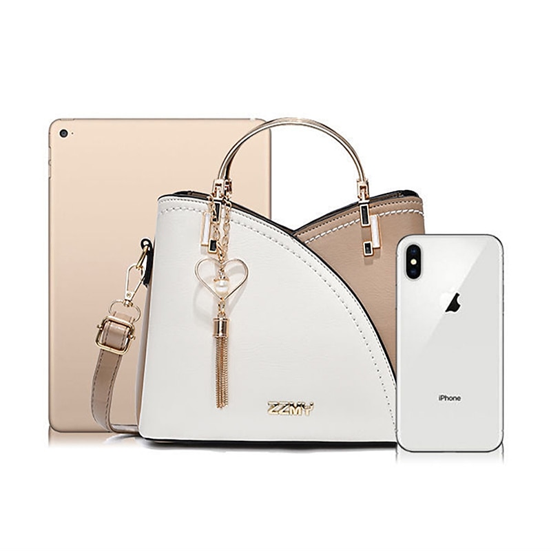 Women's Navy Blue and Pink Handbag with Heart Tassel Charm – Elegant Faux Leather Crossbody and Tote Bag for Everyday Use3