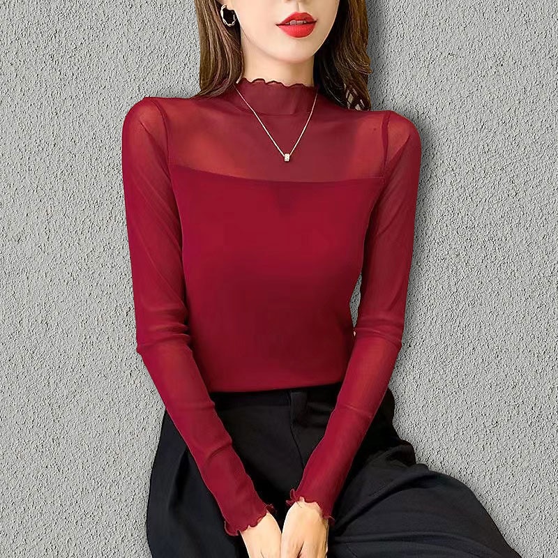 Ballroom Dance Activewear Top Ruching Pure Color Splicing Women's Performance Training Long Sleeve Polyester Mesh