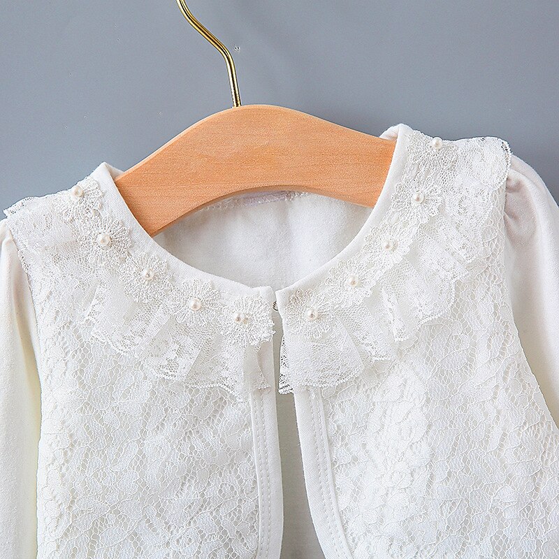 Kids Girls' Blazer Solid Color Fashion Lace Outdoor Cotton Coat Outerwear 2-12 Years Summer Black White Beige4