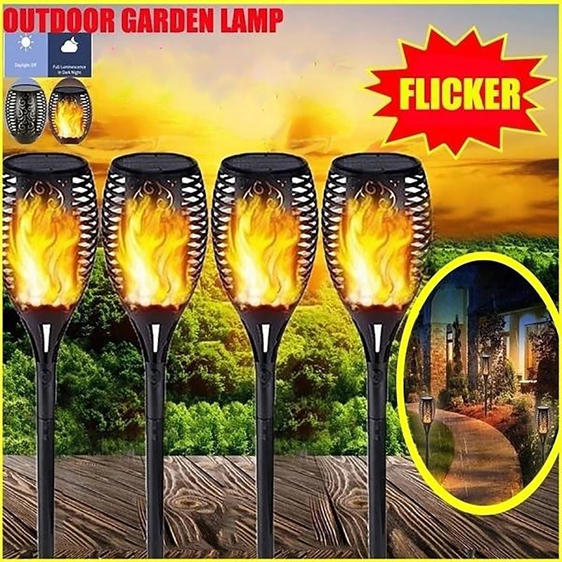 2/4pcs Solar Lights Outdoor Solar Torch Lights with Flickering Flame 12 LEDs for Halloween Decorations Waterpoof Landscape Auto On/Off Garden Patio  Home  Decoration Lantern