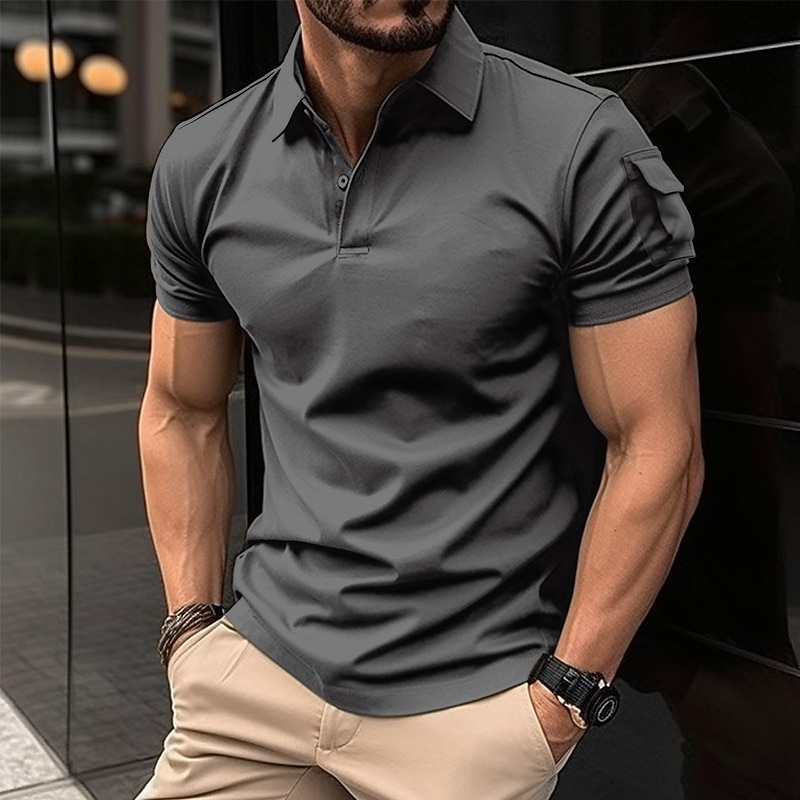 Men's Polo Shirt Golf Shirt Casual Holiday Lapel Classic Short Sleeve Fashion Basic Plain Button Summer Regular Fit Black Navy Blue Green Gray Polo Shirt