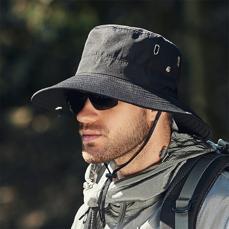 Men's Bucket Hat Sun Hat Fishing Hat Boonie hat Hiking Hat Black Deep Blue Polyester Travel Beach Outdoor Vacation Plain UV Sun Protection Sunscreen3