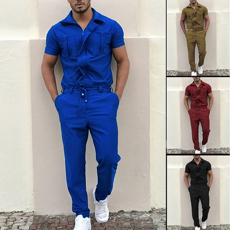Men's Cargo Pants Work Pants Jumpsuit Rompers Solid Color Nightclub Streetwear Stylish Casual / Sporty Slim Black Wine