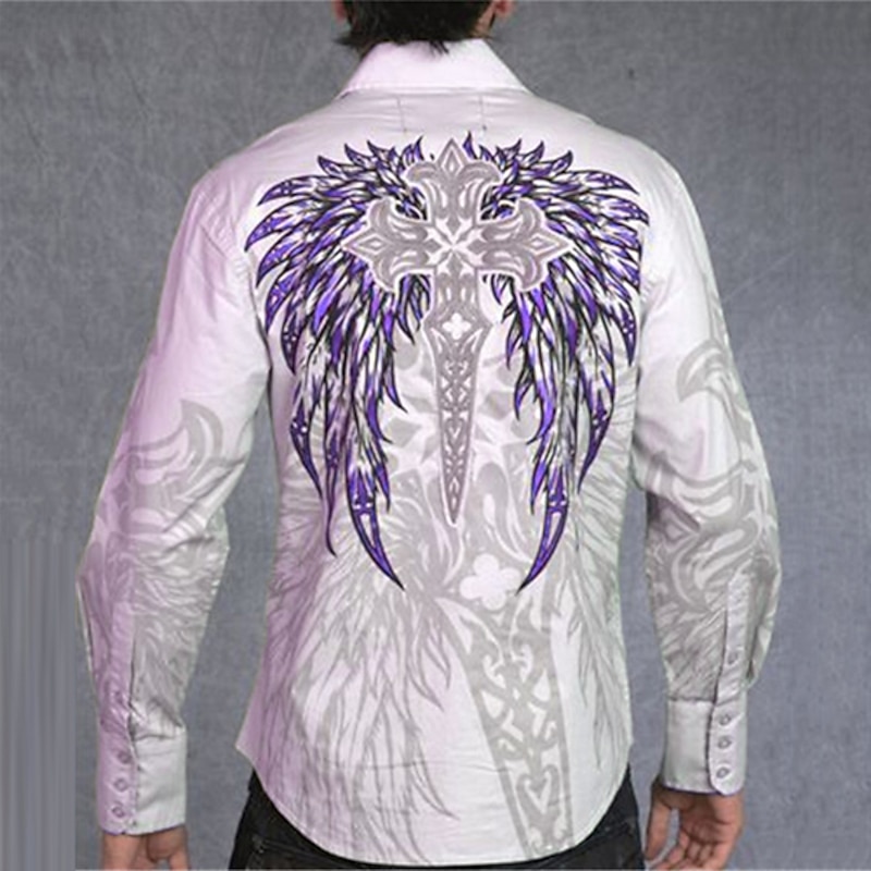 Men's Totem Shirt Western Shirt Cowboy Shirt Long Sleeve Fashion Designer Casual Outdoor Holiday Fall & Winter Turndown Print Button-Down White Purple Green Blue+Blue Gray4