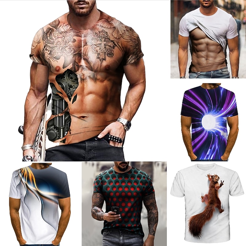 Men's T shirt Tee Tee Designer Vintage Streetwear Summer Short Sleeve Green White Purple Light Green Rosy Pink Dark Purple Graphic Optical Illusion Print Plus Size Crew Neck Round Neck Casual Daily