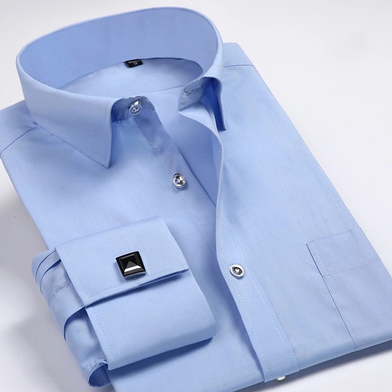 Men's Shirt Dress Shirt French Cuff Shirt Blue Yellow Pink Purple Long Sleeve Collar Wedding Business Smart Casual Clothing Apparel3