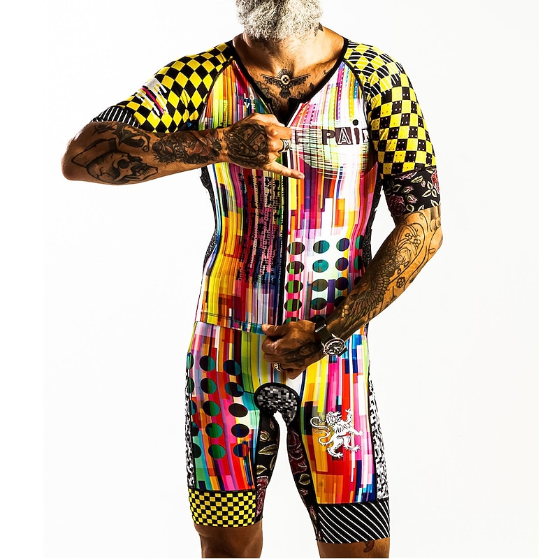 Men's Cycling Jersey with Shorts Short Sleeve Mountain Bike MTB Road Bike Cycling Yellow Graphic Bike Clothing Suit 3D Pad Breathable Quick Dry Back Pocket Polyester Spandex Sports Graphic Grid4