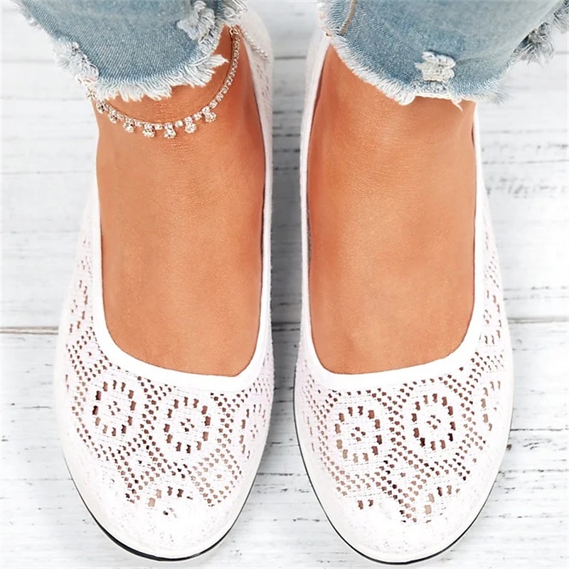 Women's White Lace Slip-On Wedge Sneakers – Breathable Casual Mesh Flats, Lightweight Summer Walking Shoes for Daily Wear3