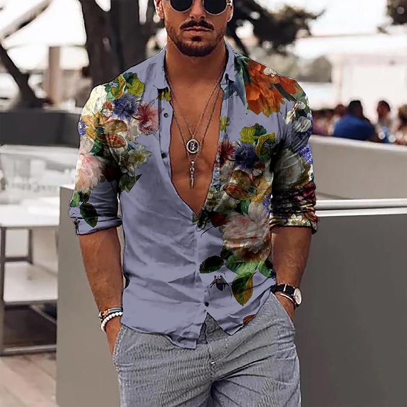 Men's Floral Shirt Button Up Shirt Long Sleeve Fashion Designer Casual Outdoor Daily Fall Winter Collar Print Button-Down Pink Blue Purple Green4