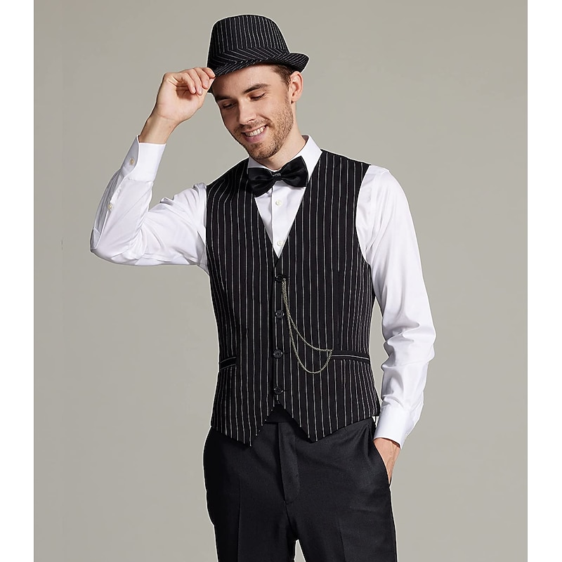 Retro Vintage Roaring 20s 1920s Outfits Vest Waistcoat The Great Gatsby Gentleman Gangster Fashion Fancy Dress Men's Christmas Halloween Carnival Prom Bachelorette Party Festival Adults' Cravat Vest3