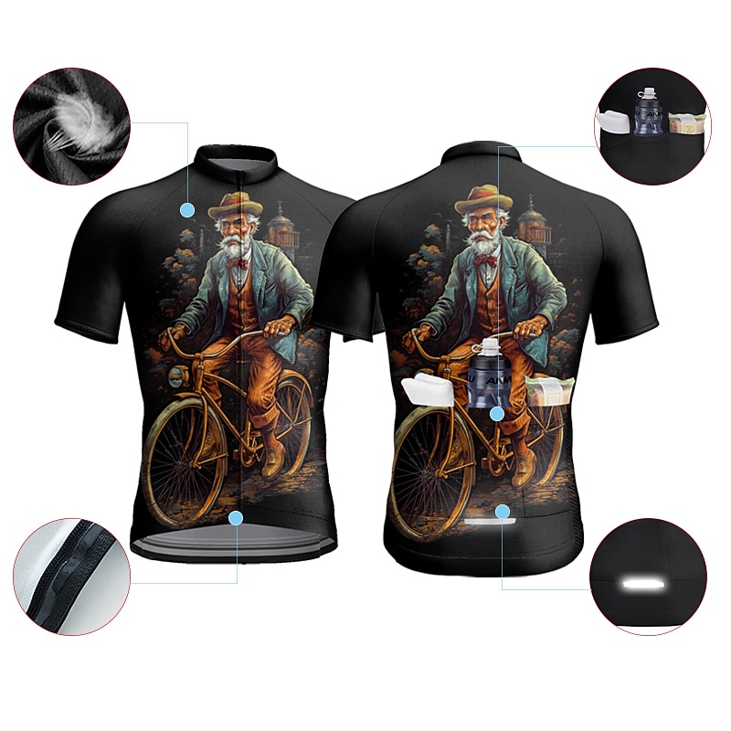 Men's Cycling Jersey Graphic Funny Short Sleeve Bike Jersey Top with 3 Rear Pockets Mountain Bike MTB Road Bike Cycling Quick Dry Reflective Strips Back Pocket Moisture Wicking Sports Black Yellow2
