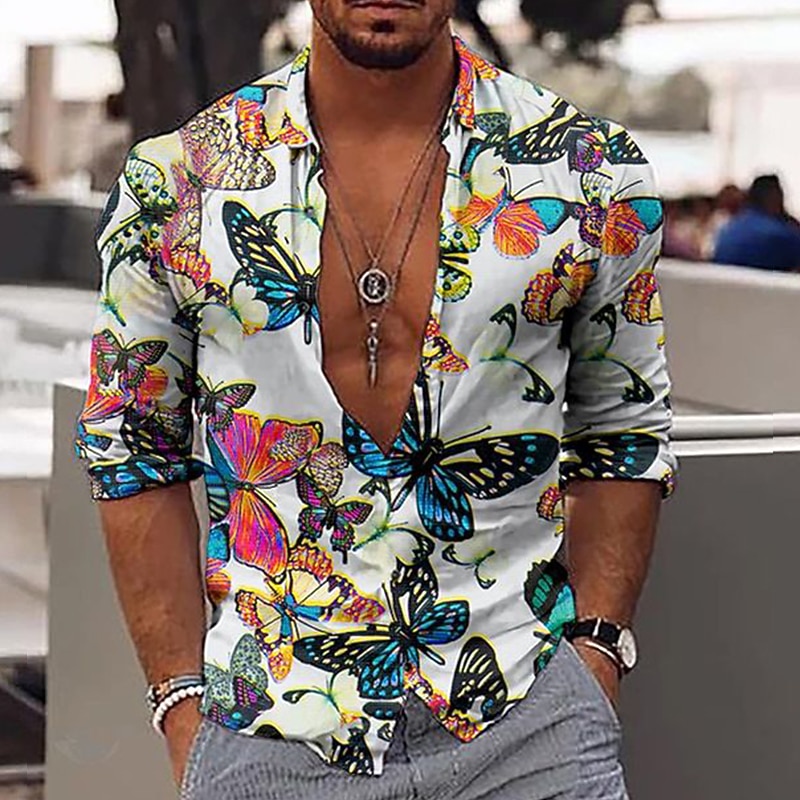 Men's Floral Chains Print Shirt Button Up Shirt Long Sleeve Fashion Designer Casual Outdoor Vacation Daily Fall Collar 3D Print Button-Down Yellow Blue Gold Green4
