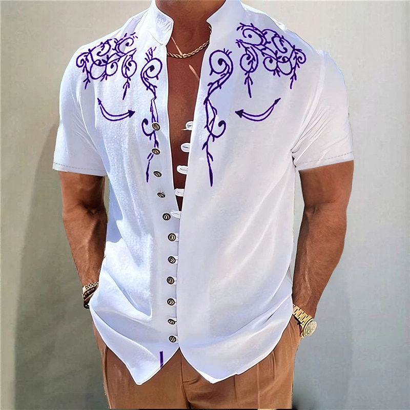 Men's Graphic Prints Shirt Western Shirt Cowboy Shirt Short Sleeve Fashion Streetwear Designer Outdoor Daily Spring & Summer Stand Collar Print Black Yellow Blue Purple2