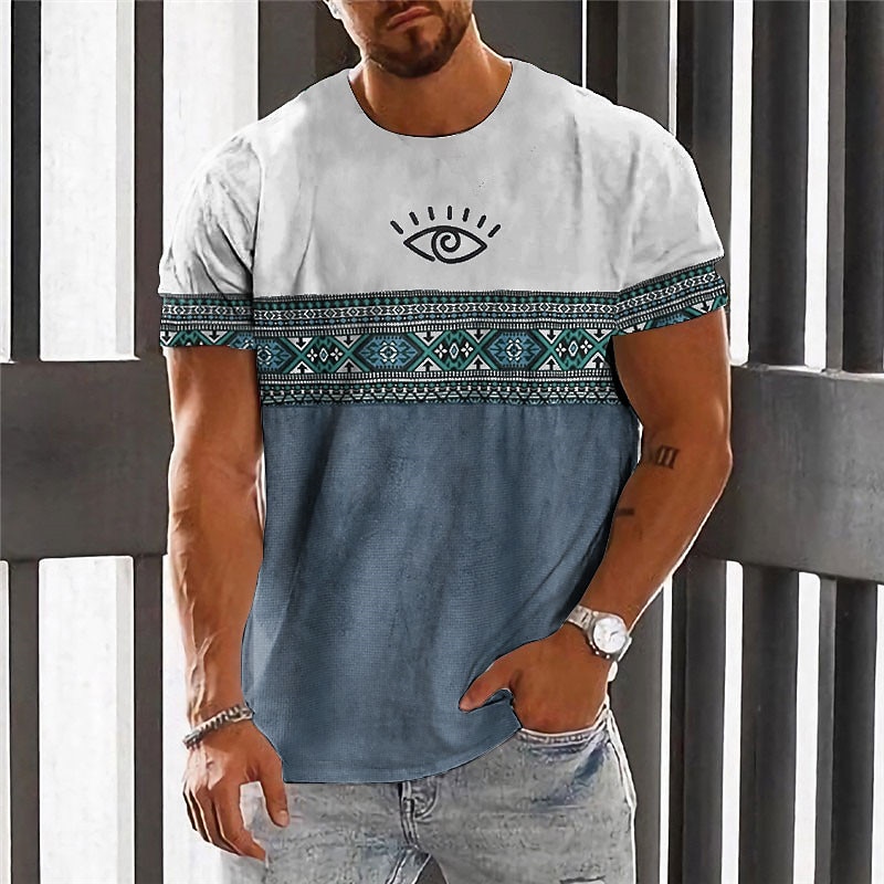 Men's Graphic Color Block Tribal T Shirt Short Sleeve T shirt 3D Print Crew Neck Shirt Fashion Designer Ethnic Outdoor Daily Sports Blue Brown Green Spring & Summer Clothing Apparel S M L XL 2XL 3XL2