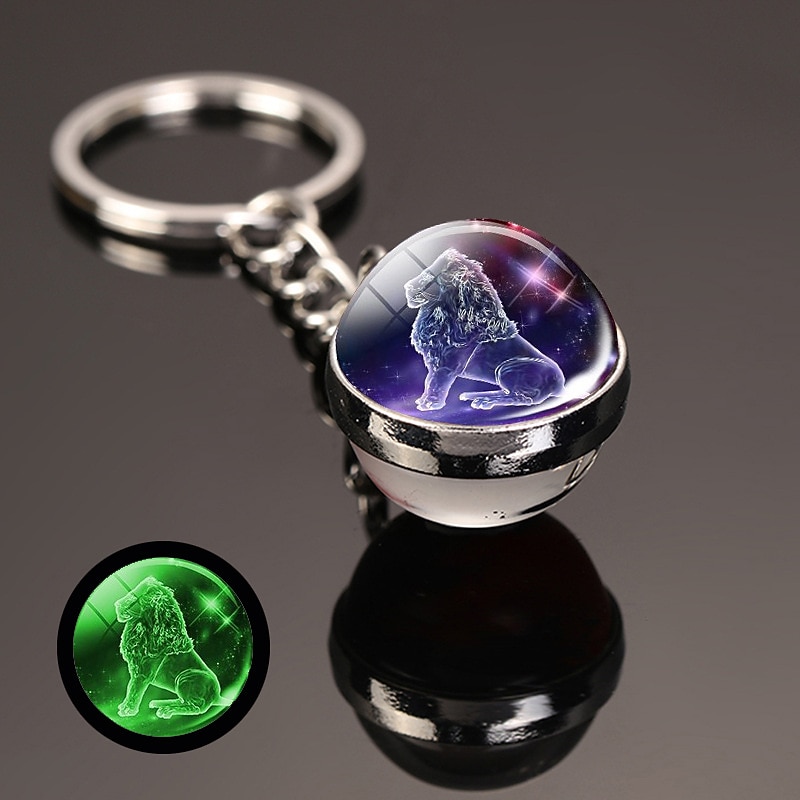 12 Constellation Luminous Keychain Glass Ball Pendant Zodiac Sign Keychain Glow In The Dark Key Chain Holder Men Women Birthday Gifts2