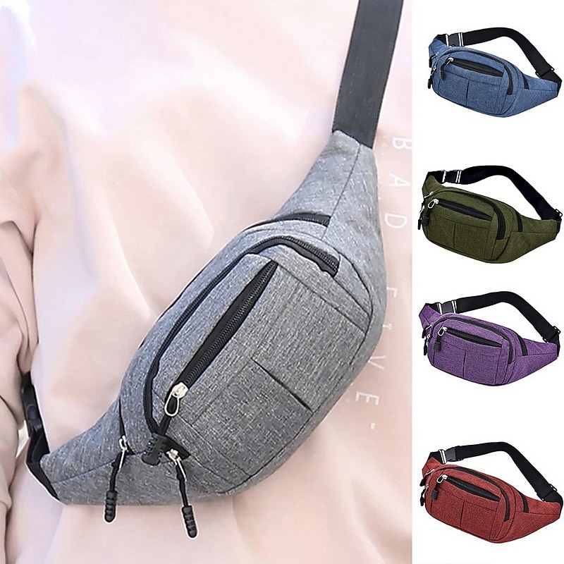 Unisex Multi-Pocket Canvas Crossbody Waist Bag, Adjustable Belt Fanny Pack for Travel, Outdoor, and Daily Use2