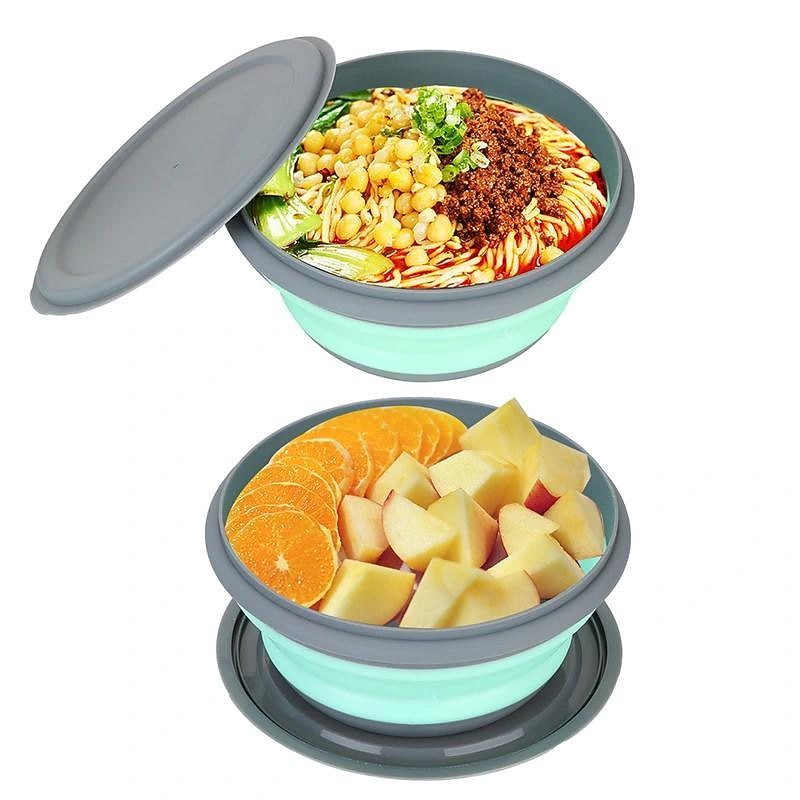 3pcs/set Silicone Folding Lunch Box With Lid Portable Picnic Camping Bowl Set Kitchen Tableware Kit Foldable Fruit Salad Bowl4