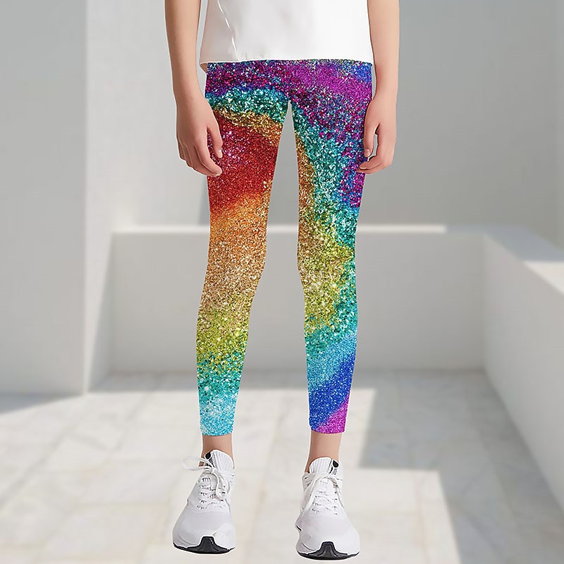 Girls' 3D Graphic Color Block Rainbow Leggings Summer Spring Active Cute Streetwear Kids 3-12 Years Outdoor Street Sport Slim2