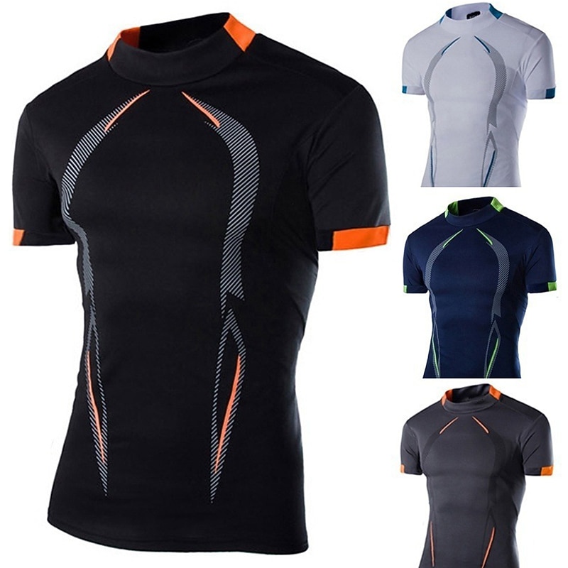 Men's Plus Size Big Tall T shirt Tee Tee Crew Neck Black White Dark Navy Short Sleeves Outdoor Sports Going out Quick Dry Print Color Block Clothing Apparel Polyester Stylish Casual Tops