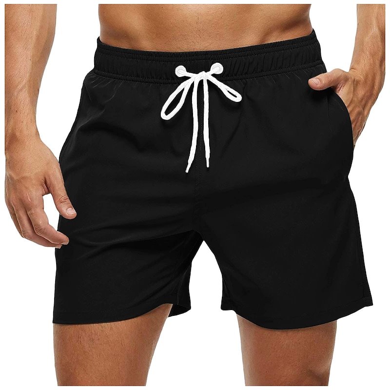 Men's Shorts Beach Shorts Casual Shorts Drawstring Elastic Waist Plain Comfort Breathable Knee Length Outdoor Holiday Beach Streetwear Stylish Grass Green Black