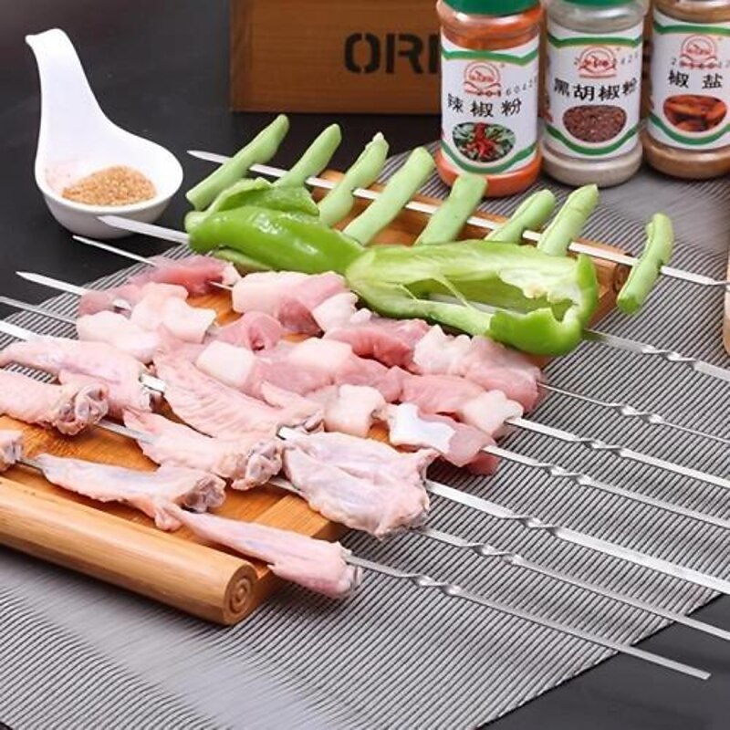 50pcs Stainless Steel Barbecue Skewer Reusable BBQ Skewers Kebab Iron Stick For Outdoor Camping Picnic Tools Cooking Tools BBQ Grill Accessories Gadgets2
